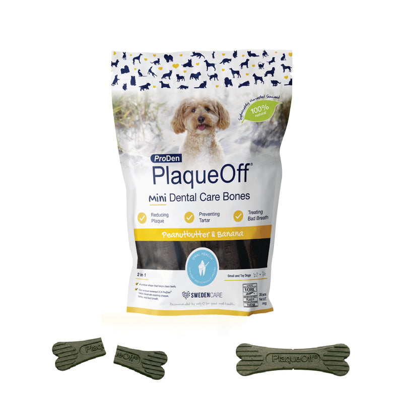 ProDen PlaqueOff Mini Dental Bones Peanut Butter & Banana for Small and Toy Dogs 340 g (20 Pack)