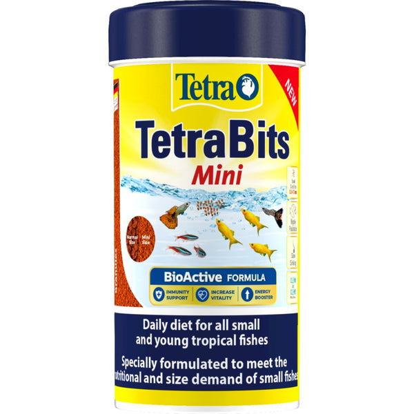 TetraBits Mini Fish Food A Daily diet for all small and young tropical fishes optimal growth of fish and minimal waste clean and clear water 35 Gram Pack