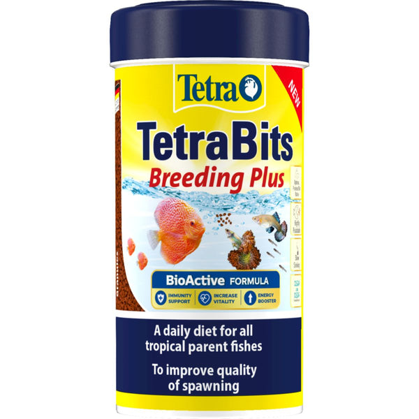 TetraBits Breeding plus Fish food A daily diet for all tropical parent fishes increased nutrient absorption and minimal waste clean & clear water 48 Gram